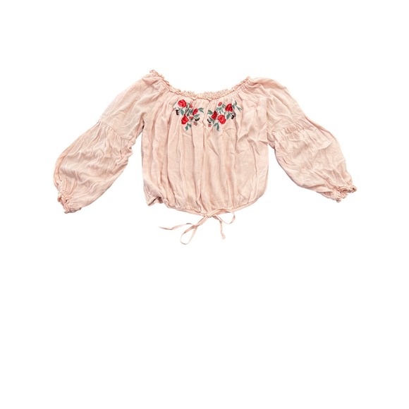 Hollister Tops - Hollister Womens Small Pink Floral Embroidered Off Shoulder Balloon Sleeve Top